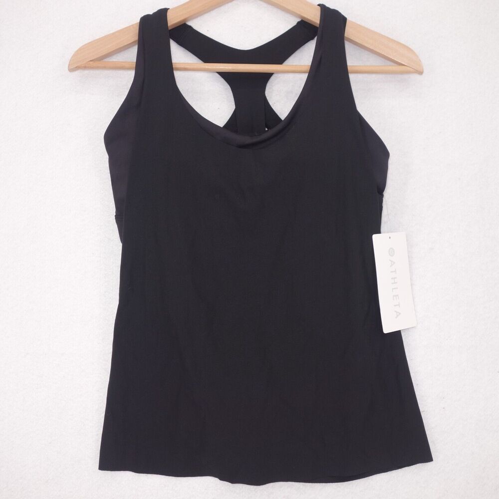 Athleta Women's Medium Tank Top 2-In-1 Ultimate Support Sleeveless Black NEW - Picture 2 of 8